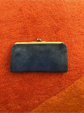 vintage navy blue suede clutch purse lazarus made in italy